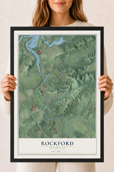 Map of Rockford, Tennessee, 18 x 24 inch print in a black wood frame