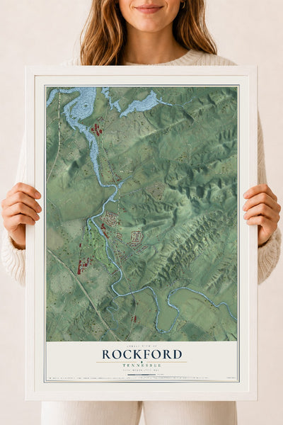 Map of Rockford, Tennessee, 18 x 24 inch print in a white wood frame