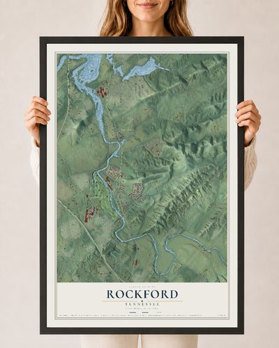 Map of Rockford, Tennessee, 24 x 36 inch print in a black wood frame