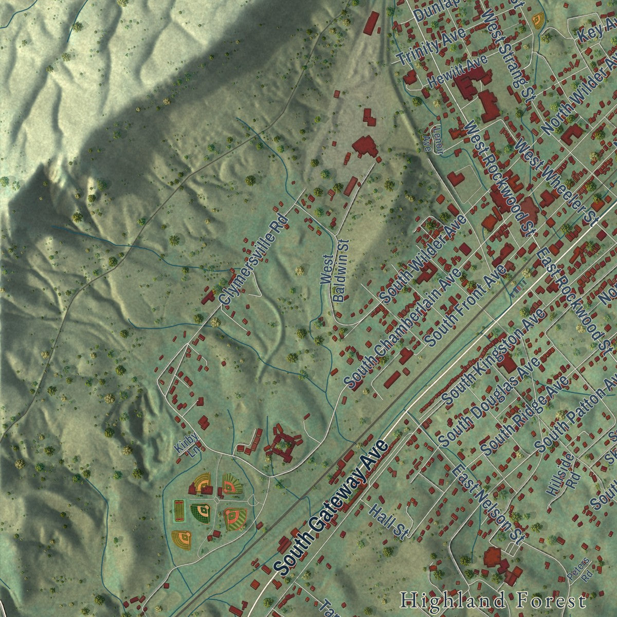 Close-up of the map of Rockwood, Tennessee print showing street and building detail