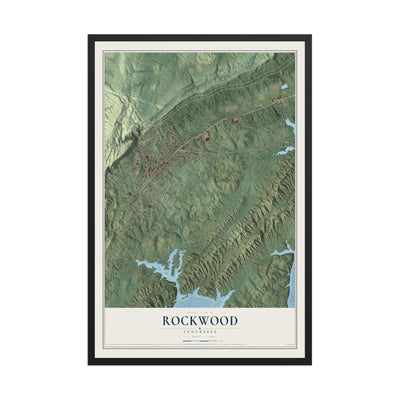 Map of Rockwood, Tennessee, 12 x 18 inch print in a black wood frame