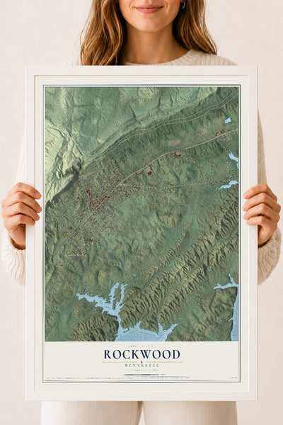 Map of Rockwood, Tennessee, 18 x 24 inch print in a white wood frame