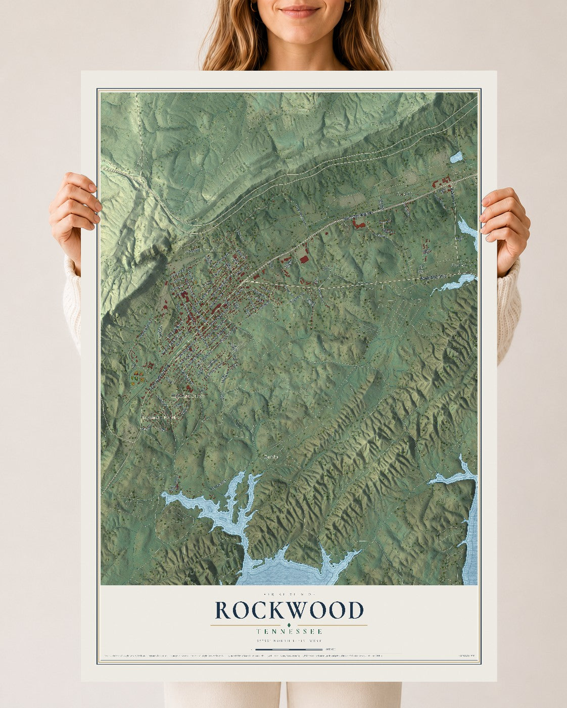Map of Rockwood, Tennessee, 24 x 36 inch unframed archival matte print