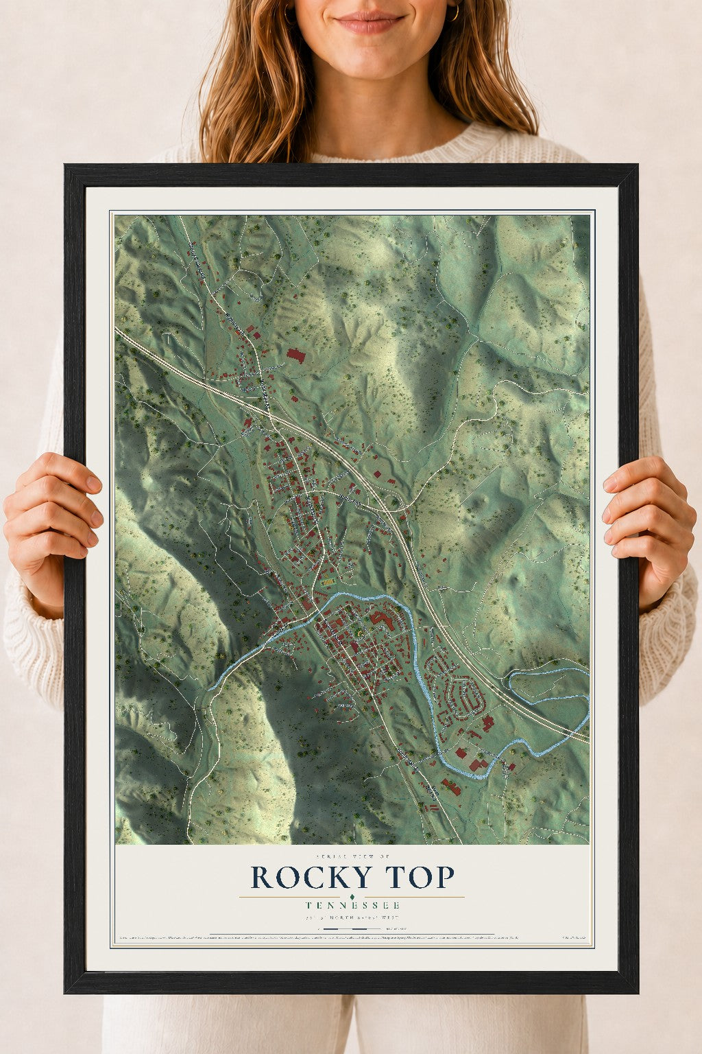 Map of Rocky Top, Tennessee, 18 x 24 inch print in a black wood frame