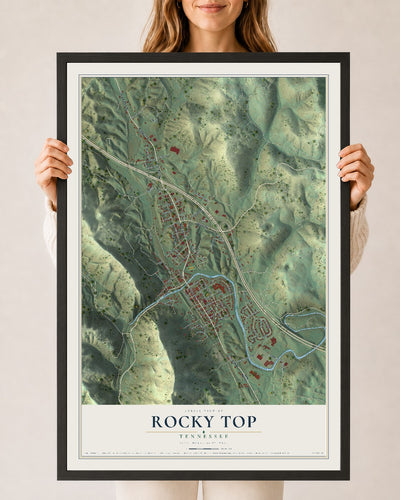 Map of Rocky Top, Tennessee, 24 x 36 inch print in a black wood frame