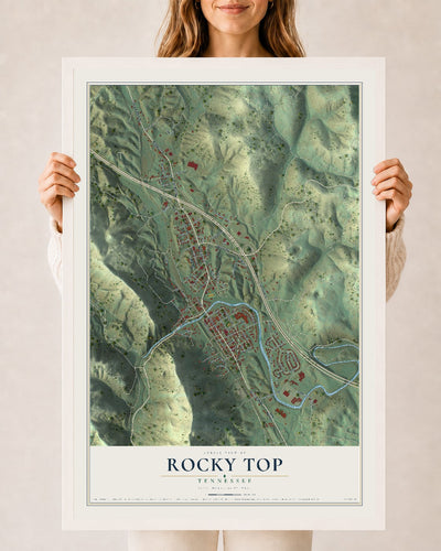 Map of Rocky Top, Tennessee, 24 x 36 inch print in a white wood frame