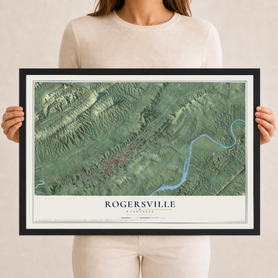 Map of Rogersville, Tennessee, 12 x 18 inch print in a black wood frame