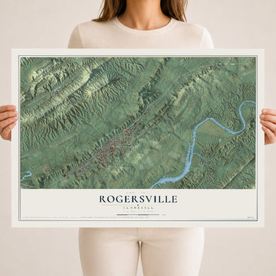 Map of Rogersville, Tennessee, 18 x 24 inch unframed archival matte print
