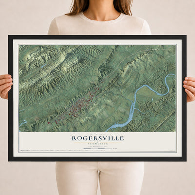 Map of Rogersville, Tennessee, 18 x 24 inch print in a black wood frame