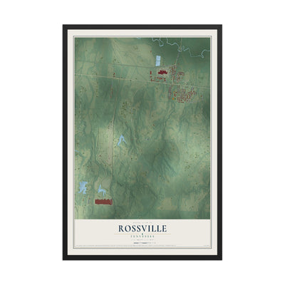 Map of Rossville, Tennessee, 12 x 18 inch print in a black wood frame