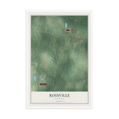 Map of Rossville, Tennessee, 12 x 18 inch print in a white wood frame