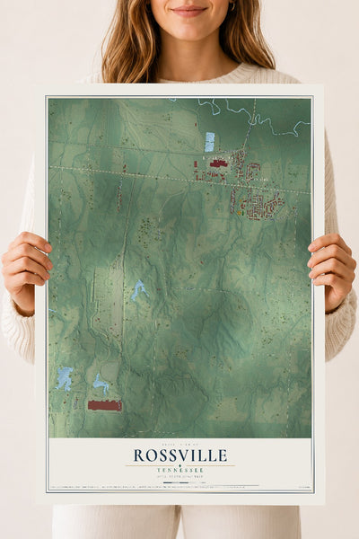 Map of Rossville, Tennessee, 18 x 24 inch unframed archival matte print