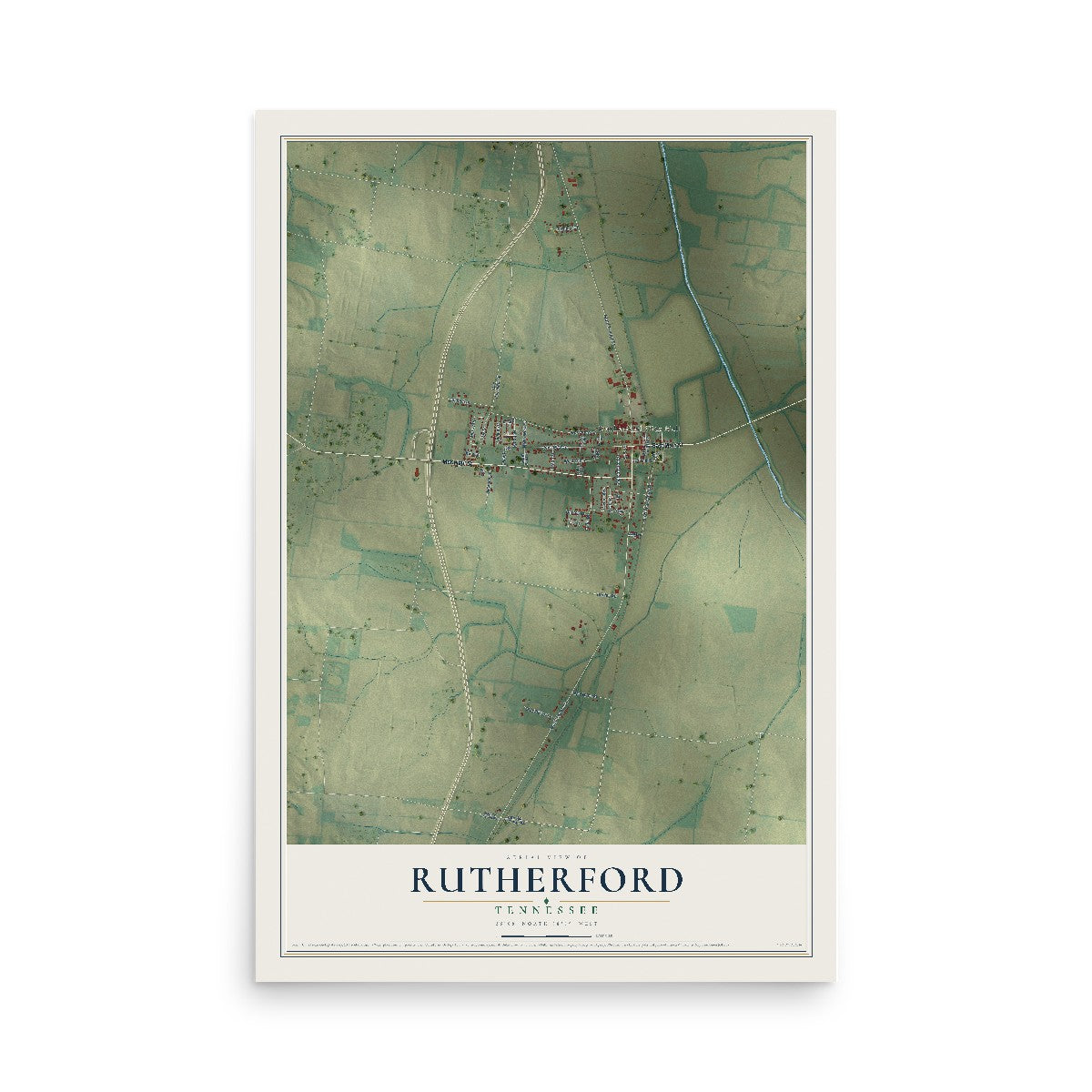 Map of Rutherford, Tennessee, 12 x 18 inch unframed archival matte print