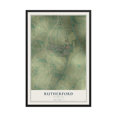 Map of Rutherford, Tennessee, 12 x 18 inch print in a black wood frame