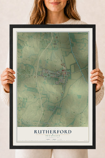 Map of Rutherford, Tennessee, 18 x 24 inch print in a black wood frame