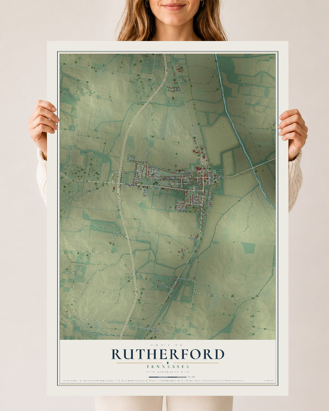 Map of Rutherford, Tennessee, 24 x 36 inch unframed archival matte print