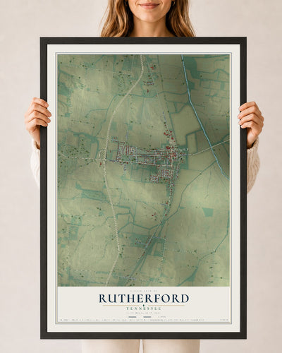 Map of Rutherford, Tennessee, 24 x 36 inch print in a black wood frame