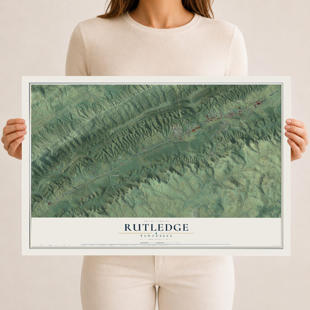 Map of Rutledge, Tennessee, 12 x 18 inch unframed archival matte print