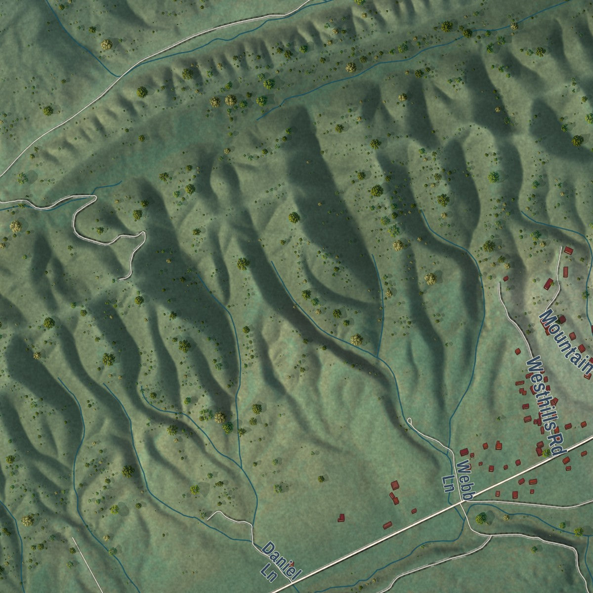 Second close-up of the map of Rutledge, Tennessee print showing more streets and buildings