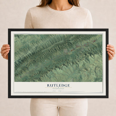 Map of Rutledge, Tennessee, 12 x 18 inch print in a black wood frame