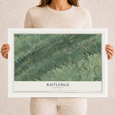 Map of Rutledge, Tennessee, 12 x 18 inch print in a white wood frame