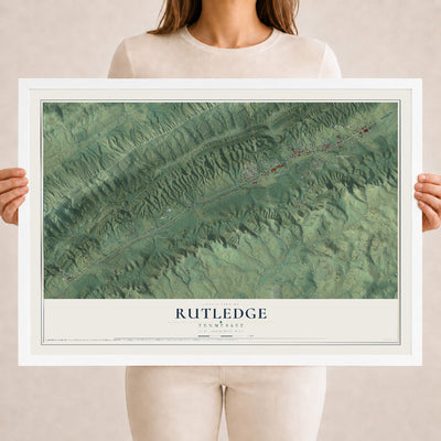 Map of Rutledge, Tennessee, 18 x 24 inch print in a white wood frame