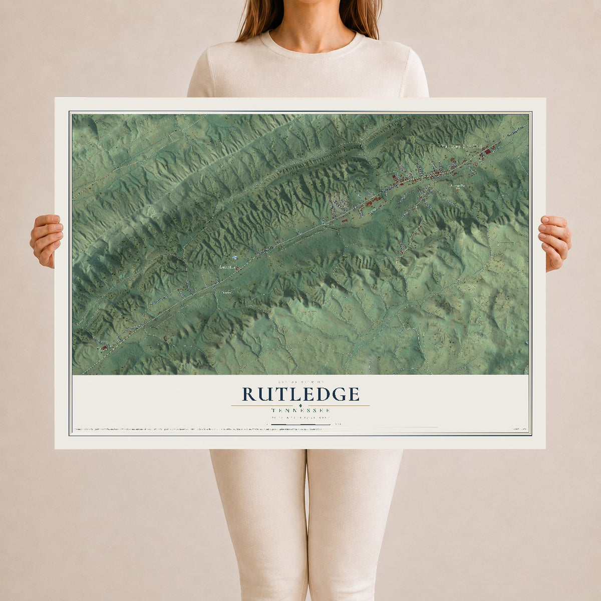 Map of Rutledge, Tennessee, 24 x 36 inch unframed archival matte print