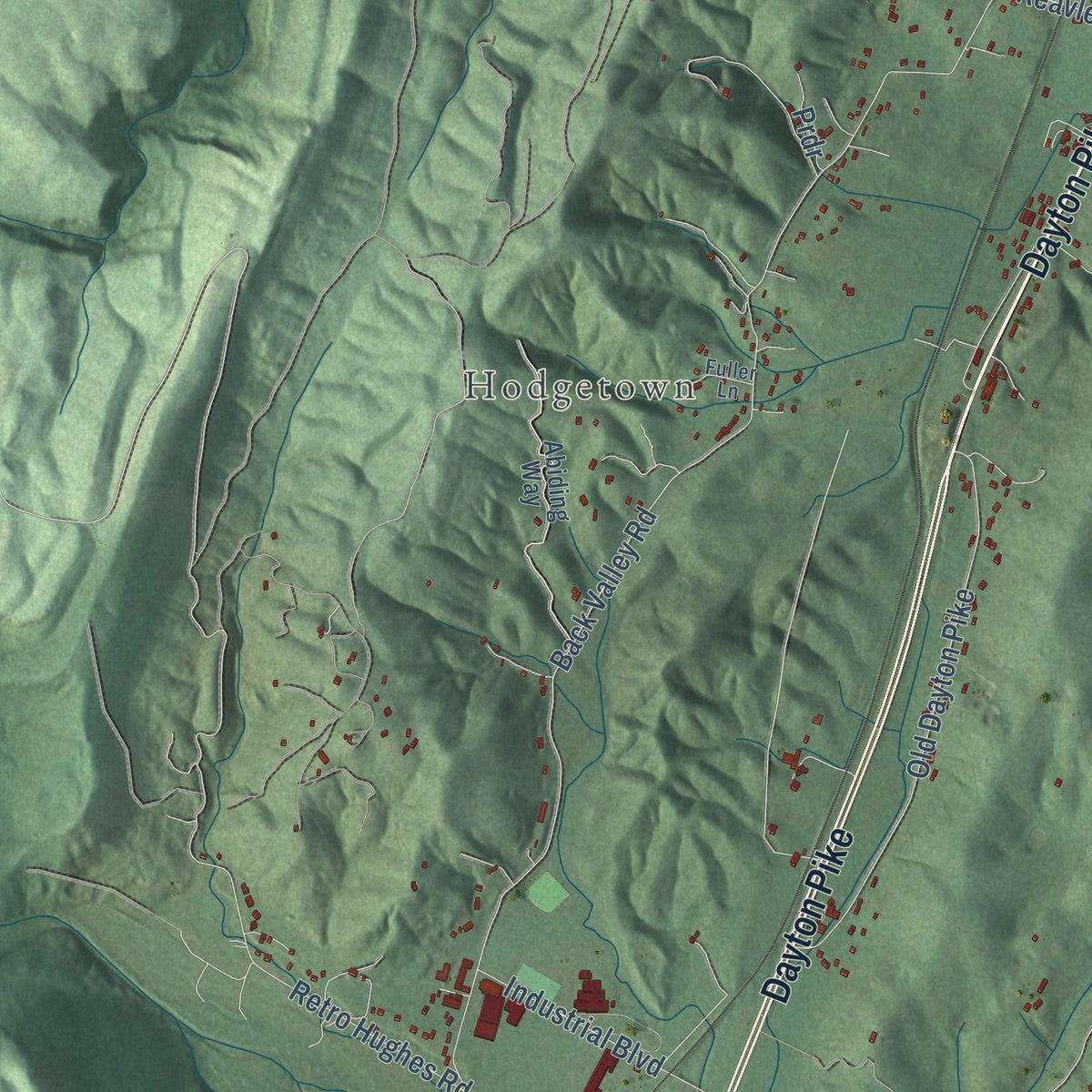 Second close-up of the map of Sale Creek, Tennessee print showing more streets and buildings