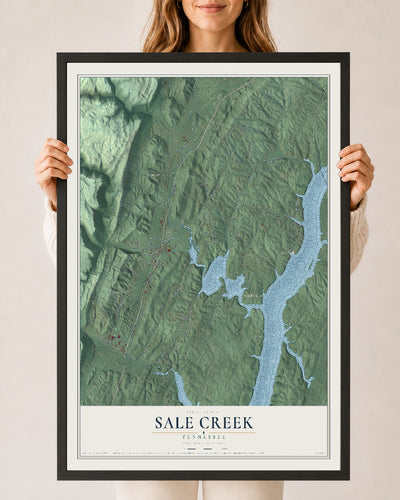Map of Sale Creek, Tennessee, 24 x 36 inch print in a black wood frame