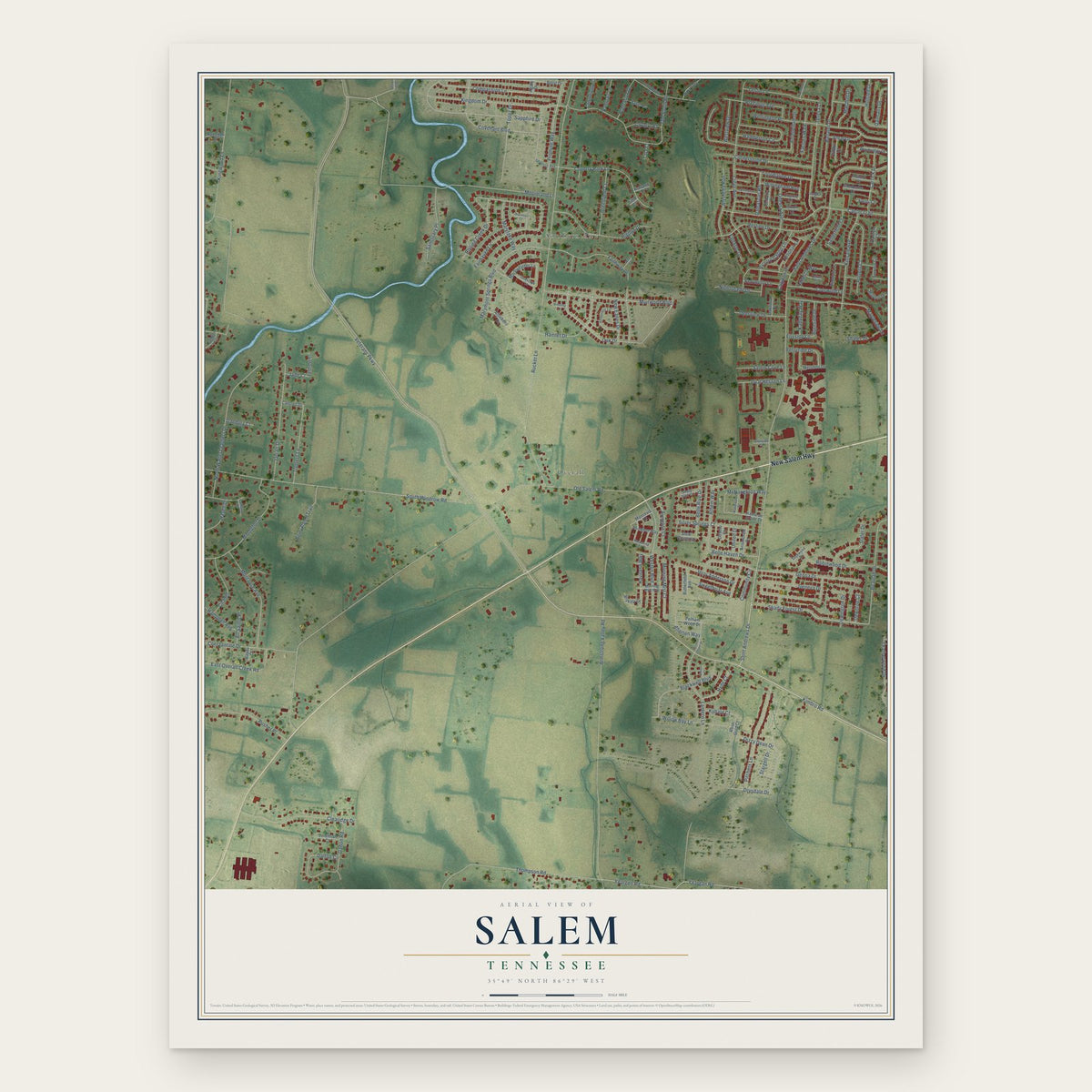 Salem, Tennessee map print, the full design