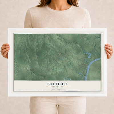 Map of Saltillo, Tennessee, 12 x 18 inch print in a white wood frame