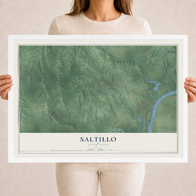 Map of Saltillo, Tennessee, 18 x 24 inch print in a white wood frame