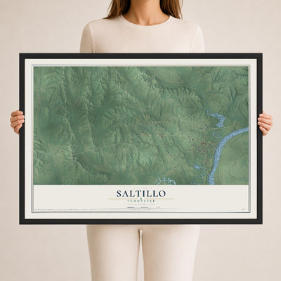 Map of Saltillo, Tennessee, 24 x 36 inch print in a black wood frame