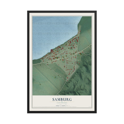 Map of Samburg, Tennessee, 12 x 18 inch print in a black wood frame