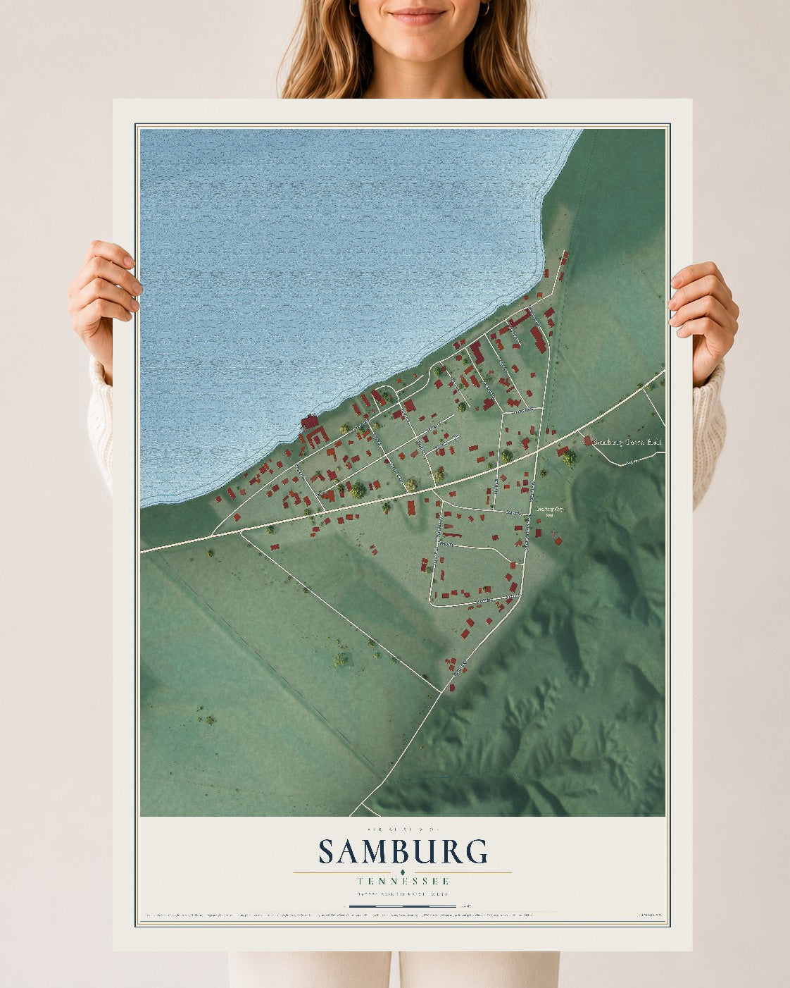 Map of Samburg, Tennessee, 24 x 36 inch unframed archival matte print