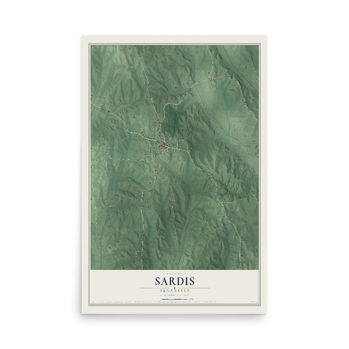 Map of Sardis, Tennessee, 12 x 18 inch unframed archival matte print