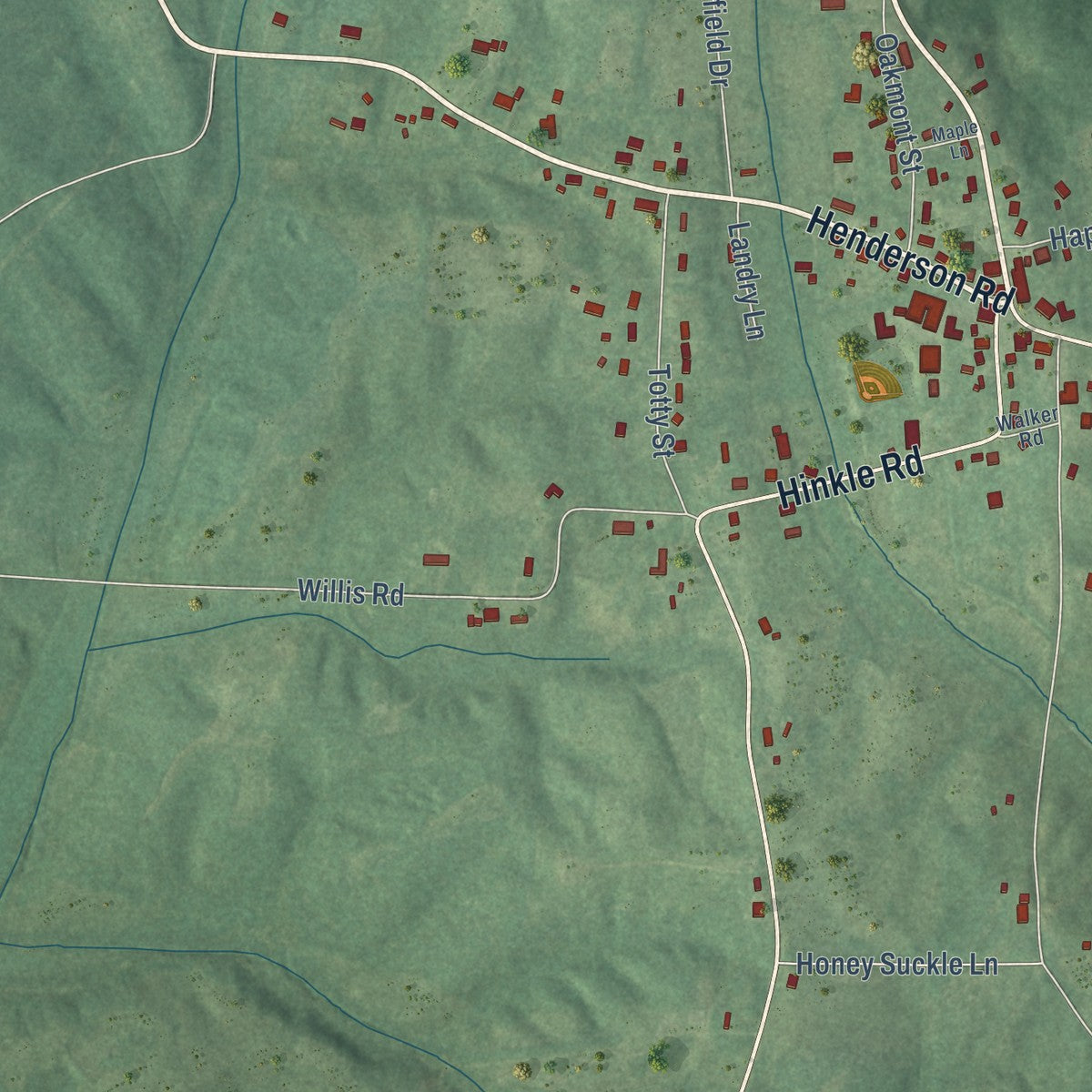 Close-up of the map of Sardis, Tennessee print showing street and building detail