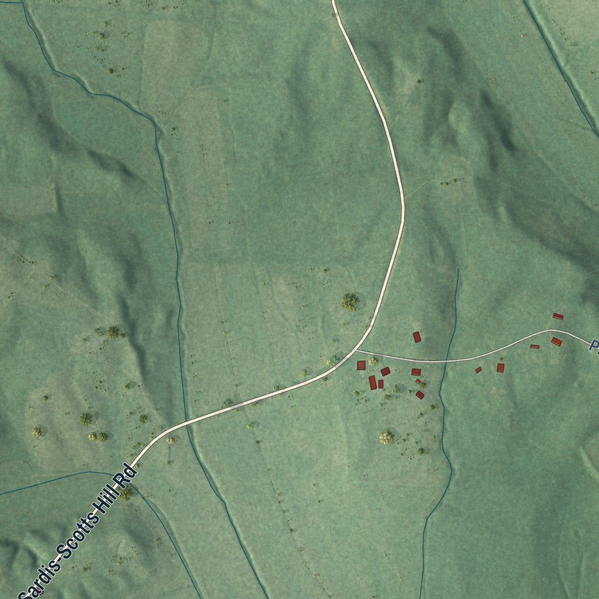 Second close-up of the map of Sardis, Tennessee print showing more streets and buildings