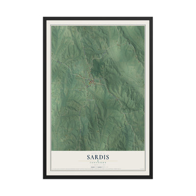 Map of Sardis, Tennessee, 12 x 18 inch print in a black wood frame