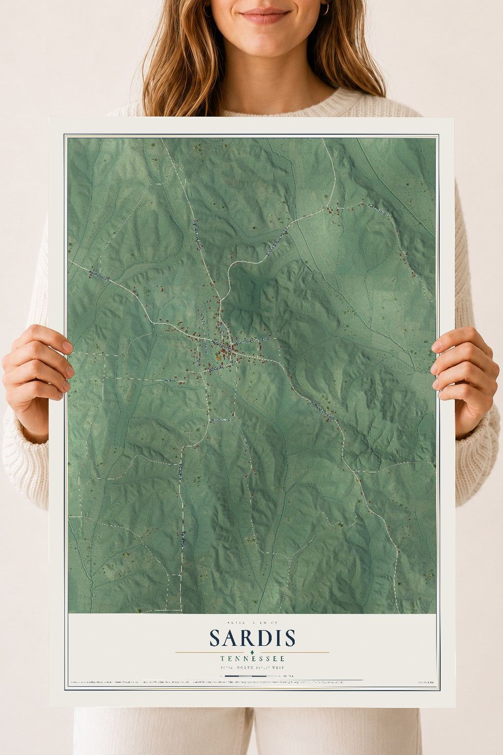 Map of Sardis, Tennessee, 18 x 24 inch unframed archival matte print