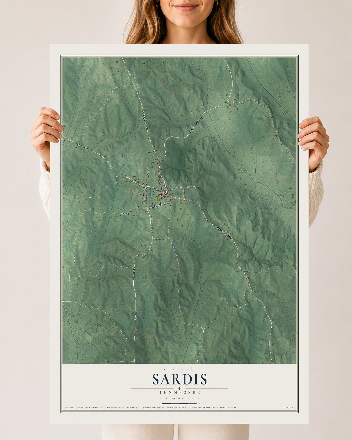 Map of Sardis, Tennessee, 24 x 36 inch unframed archival matte print