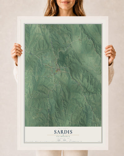 Map of Sardis, Tennessee, 24 x 36 inch print in a white wood frame