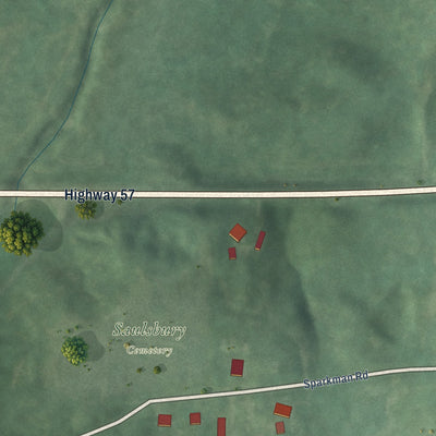 Second close-up of the map of Saulsbury, Tennessee print showing more streets and buildings