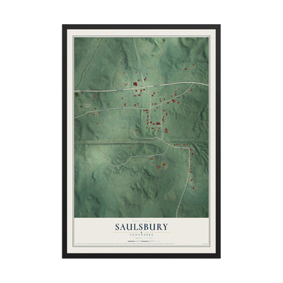 Map of Saulsbury, Tennessee, 12 x 18 inch print in a black wood frame