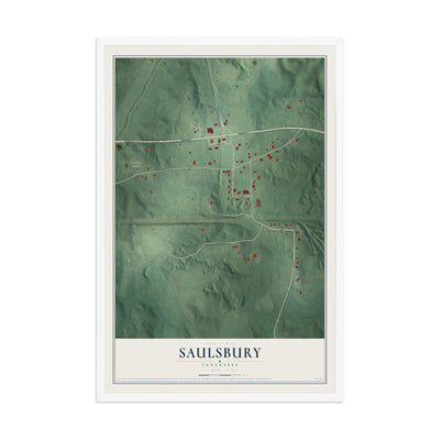 Map of Saulsbury, Tennessee, 12 x 18 inch print in a white wood frame