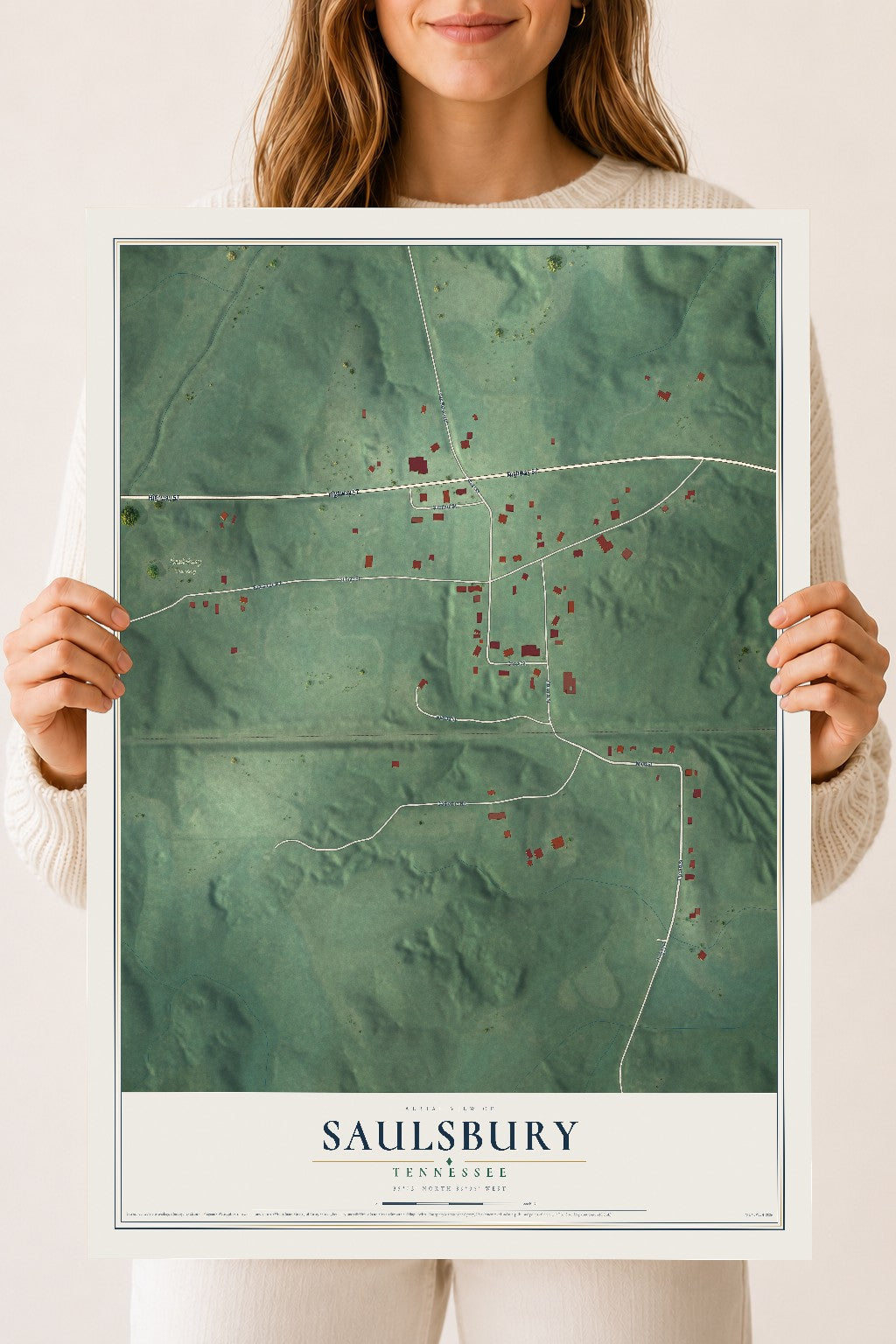 Map of Saulsbury, Tennessee, 18 x 24 inch unframed archival matte print