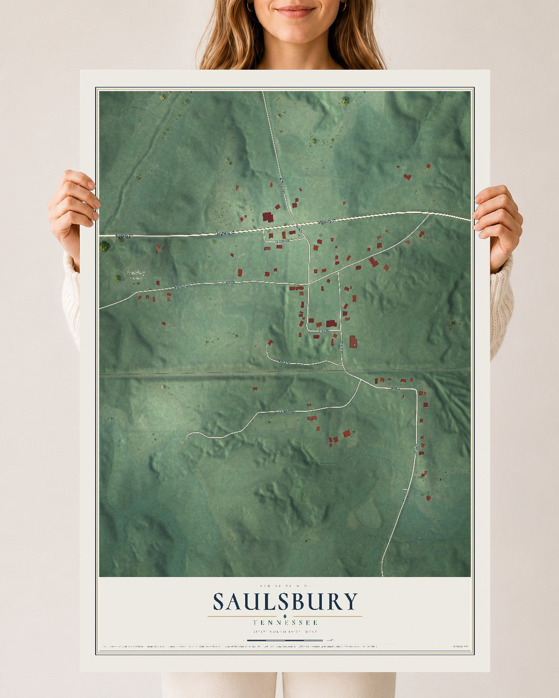 Map of Saulsbury, Tennessee, 24 x 36 inch unframed archival matte print