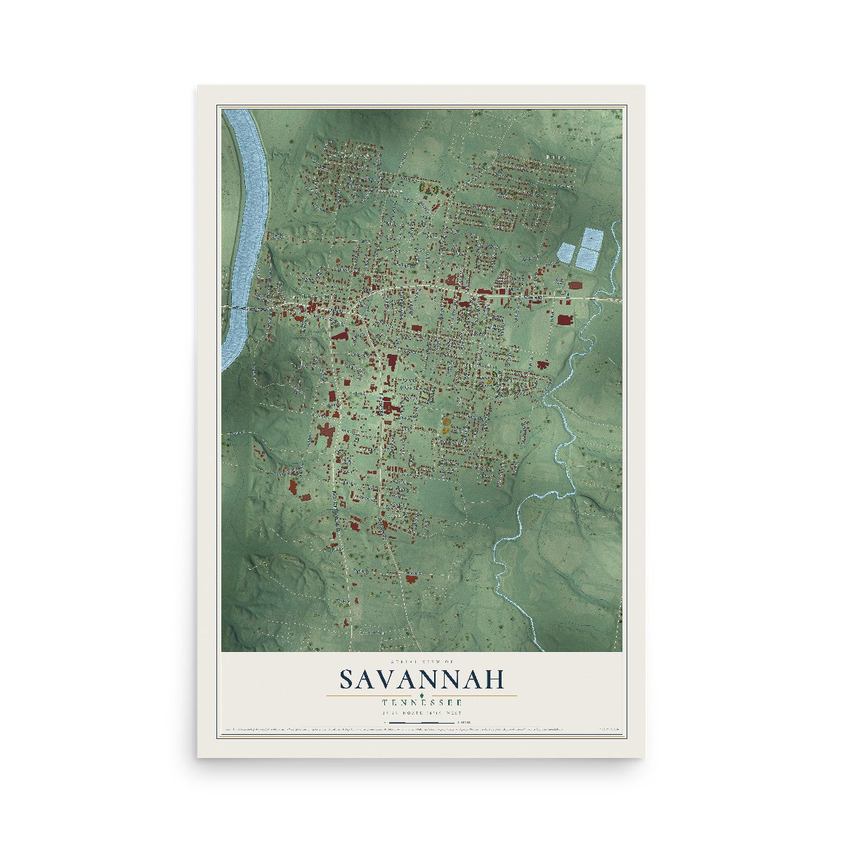 Map of Savannah, Tennessee, 12 x 18 inch unframed archival matte print
