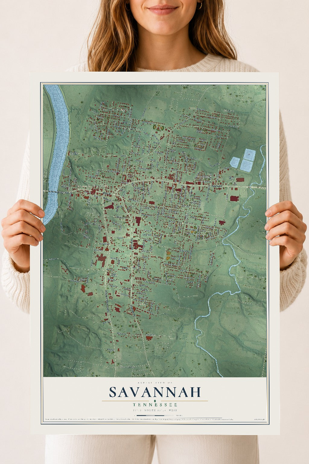 Map of Savannah, Tennessee, 18 x 24 inch unframed archival matte print
