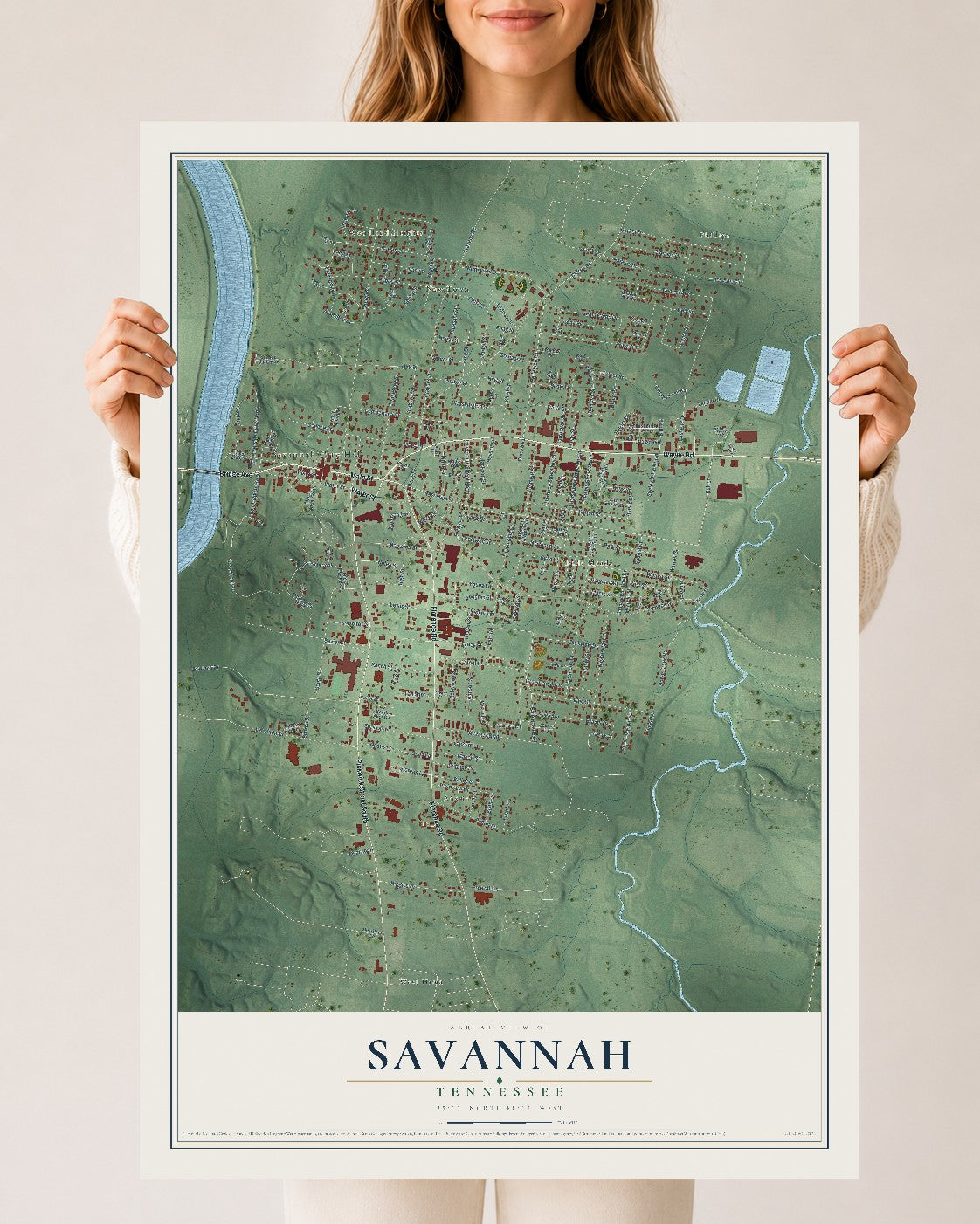 Map of Savannah, Tennessee, 24 x 36 inch unframed archival matte print